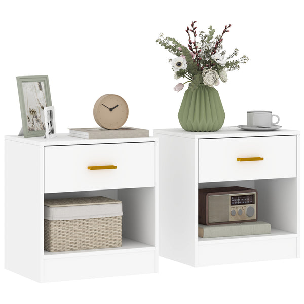 Set 2 Comodini con Cassetto e Ripiano a Giorno in Legno 39x28x41 cm Bianco online