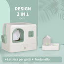Lettiera Coperta per Gatti 50x40x40 cm con Fontanella Vassoio e Paletta Verde e Bianca