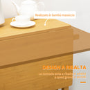 Carrello da Cucina 82,5x75,5x83,5 cm con Tavolino Pieghevole e 2 Sgabelli in Legno di Bambù Marrone