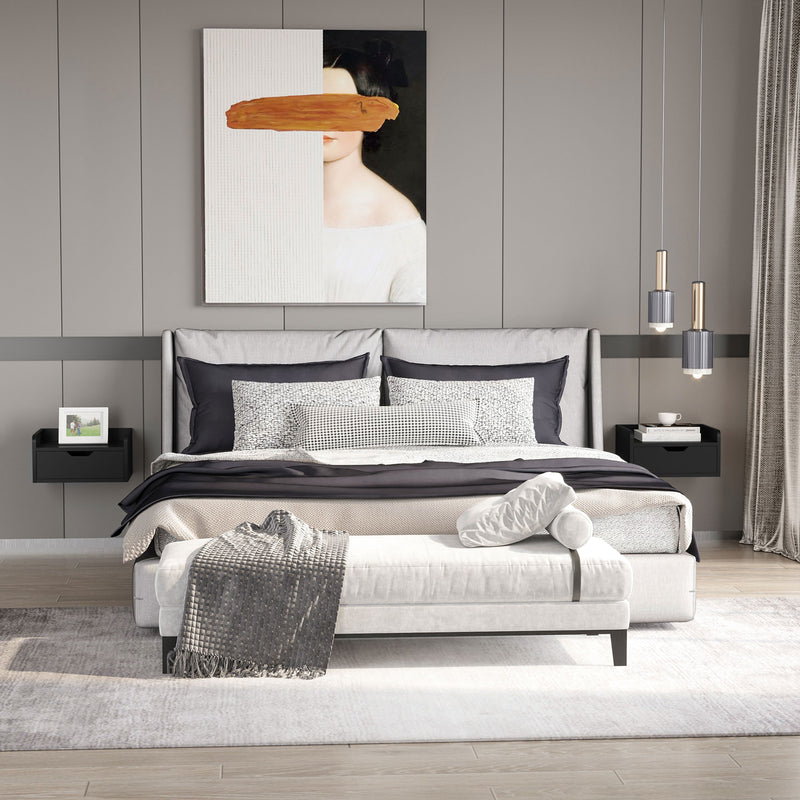 Set 2 Comodini Sospesi 40x30x19,5 cm in Truciolato Nero