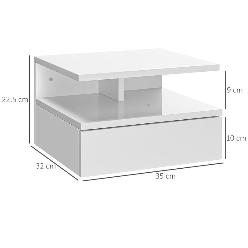 Set 2 Comodini Sospesi 35x32x22,5 cm in Legno  Bianco Lucido
