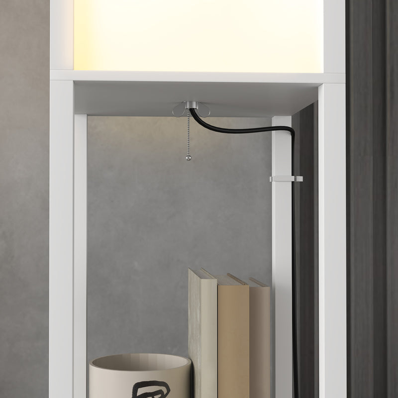 Lampada da Terra con 2 Paralumi E27 40W e 2 Ripiani  26x26x156 cm Bianco  