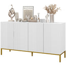 Credenza Moderna 4 Ante con Chiusura Ammortizzata e Mensole Regolabili 140x40x75 cm in Truciolato e Metallo Bianco e Oro