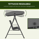 Dondolo da Giardino 3 Posti 195x118x170 cm con Tettuccio Parasole Regolabile Grigio Scuro  