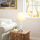 Lampada da Tavolo Base con Cristalli in Vetro con Porta USB Ø23x45 cm Bianco e Argento 