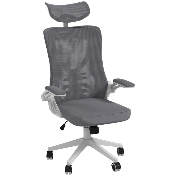 Sedia Poltrona Direzionale da Ufficio 65x64x120-130 cm Braccioli Ribaltabili in Tessuto a Rete Grigio Scuro online