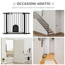 Cancelletto di Sicurezza per Cani con Porta Piccola Regolabile e Chiusura Automatica 75-103x76 cm Nero