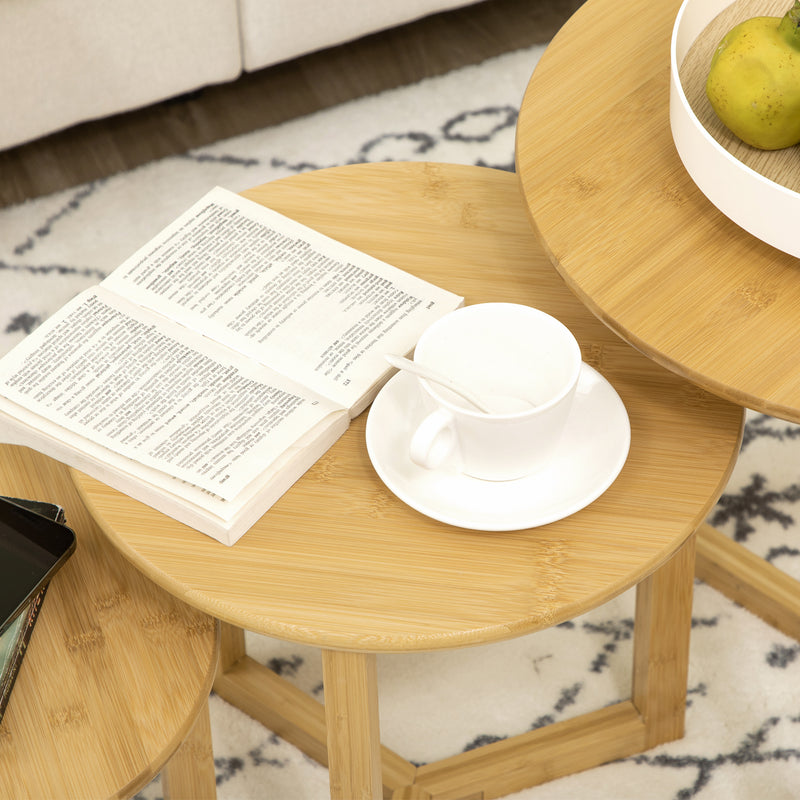 Set 3 tavolini Soggiorno Impilabili in Bambù Naturale