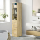 Mobile a Colonna per Bagno 30x45x173 cm 4 Cassetti 1 Anta in Vetro in Truciolato Legno Naturale