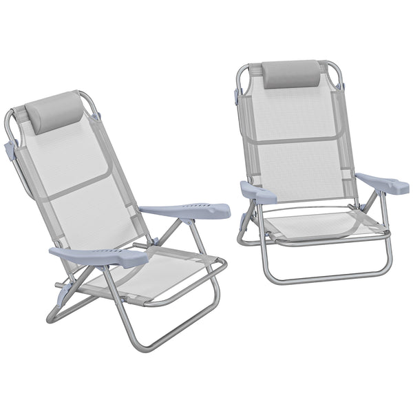 online Set 2 Sedie da Campeggio Pieghevoli 62x65x80 cm Reclinabili su 6 Livelli Grigio Chiaro