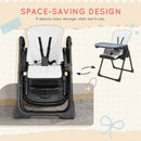 Seggiolone Pappa Pieghevole per Bambini 70x53x107 cm Altezza Regolabile e Schienale Inclinabile Nero e Bianco