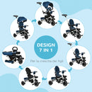 Triciclo a Spinta Seggiolino Reversibile per Bambini 110x58x100 cm Blu e Bianco