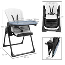 Seggiolone Pappa Pieghevole per Bambini 70x53x107 cm Altezza Regolabile e Schienale Inclinabile Nero e Bianco