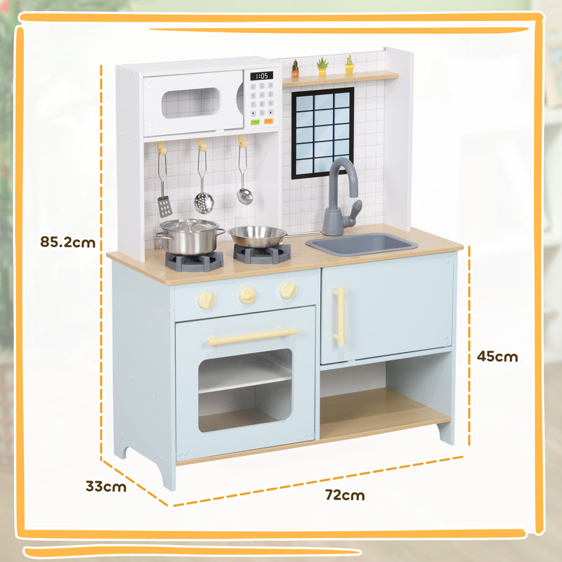Cucina Giocattolo per Bambini con Fornelli e Armadietti 72x33x85,2 cm in Legno e PP Blu e Bianco 