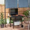 Barbecue da Giardino a 2 Ruote con Griglia Affumicatore e Fornello 124x66x112 cm in Metallo e Ghisa Nero-2