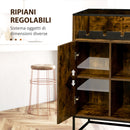 Mobile Multiuso con Portabottiglie 60x40x100 cm in Metallo Vetro e Truciolare Marrone