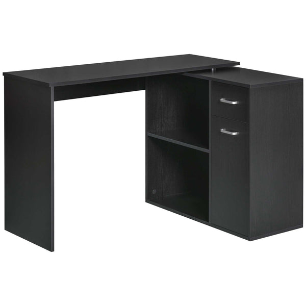 sconto Scrivania Angolare da Ufficio 2 Cassetti e 2 Ripiani 117x82x74 cm in Legno Nero