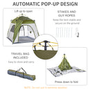 Tenda da Campeggio 2 Posti Pop Up 240x240x199 cm con Porta a Cerniera e 3 Finestre Verde