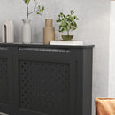 Copritermosifone Traforato a Croce con Ripiano e Fissaggio a Muro 152x19x82 cm in Legno MDF Nero 