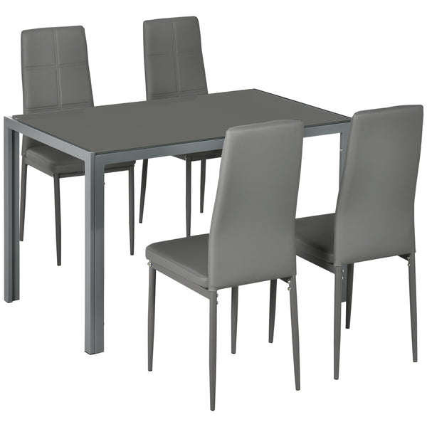 Set da Pranzo Tavolo e 4 Sedie in Similpelle Top in Vetro Temperato Grigio online