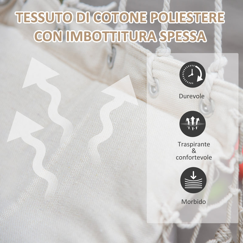 Sedia Sospesa a Dondolo 90x50 cm da Interno ed Esterno in Tessuto con Nappe Crema  