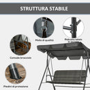 Dondolo da Giardino 3 Posti 167x112x153 cm con Tettuccio Regolabile in Rattan PE Grigio Scuro  