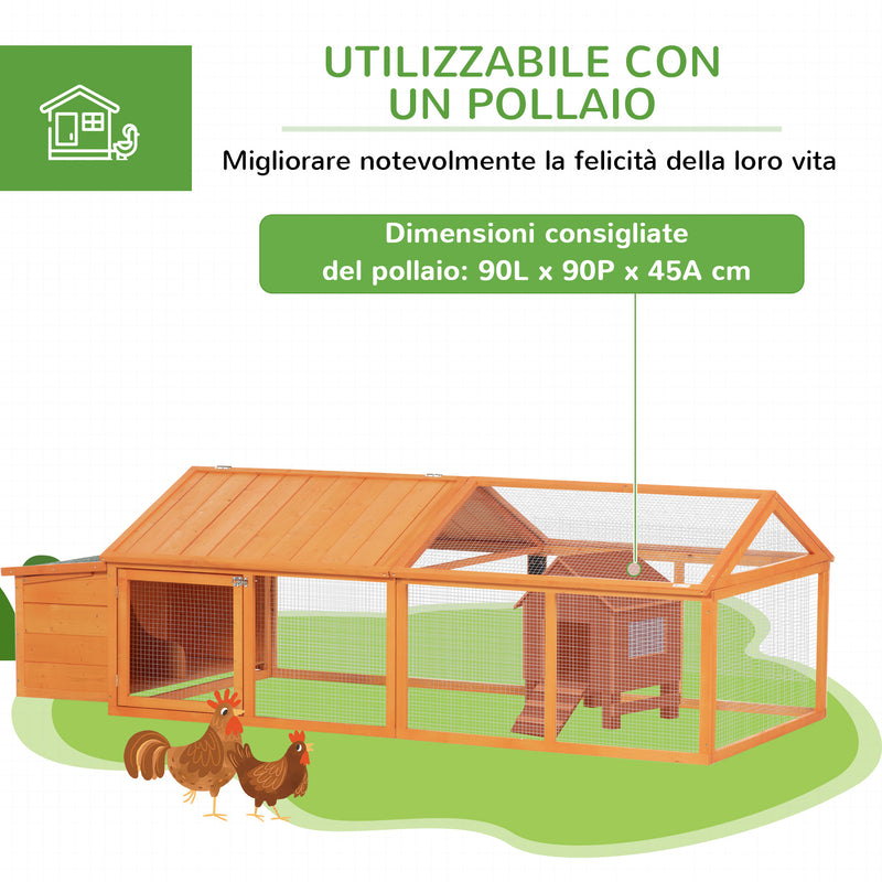 Pollaio da Giardino per 4-8 Galline con Rete Metallica e Tetto Apribile 240x112,5x76 cm in Legno Arancione