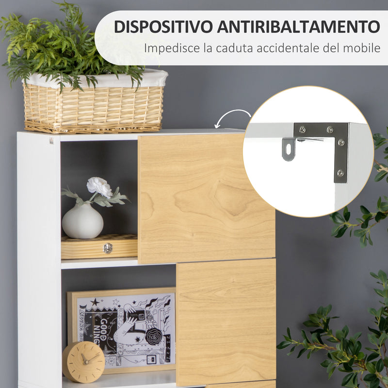 Libreria con Scaffali 5 Ripiani 63x22x166 cm in Legno e Metallo Bianco e Naturale