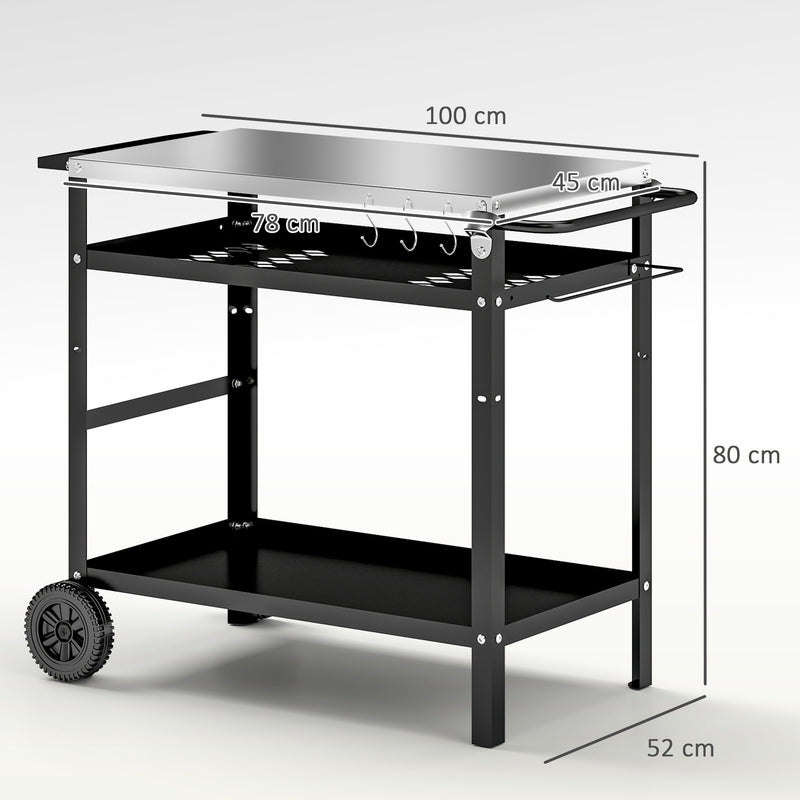 Carrello per Barbecue 100x52x80 cm con Piano in Acciaio Nero   