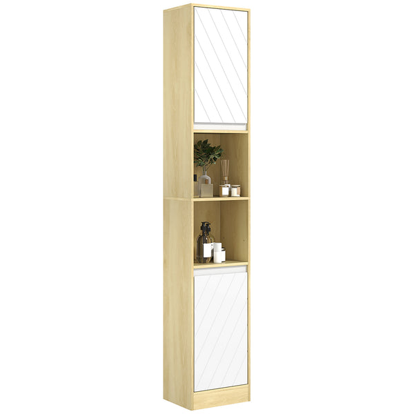 Mobile a Colonna da Bagno Salvaspazio con 2 Armadietti e 2 Ripiani 30x24x170 cm Rovere e Bianco online