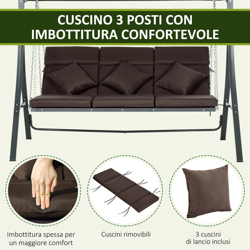 Dondolo da Giardino 3 Posti 198x118x168 cm Sedute Separate con Chaise Longue Marrone   