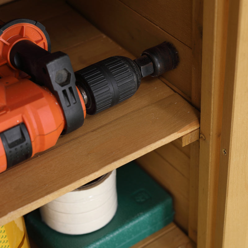 Armadio da Giardino 75x40x90 cm Porta Attrezzi con 2 Ante e 4 Scaffali Piano in Lamiera in Legno 