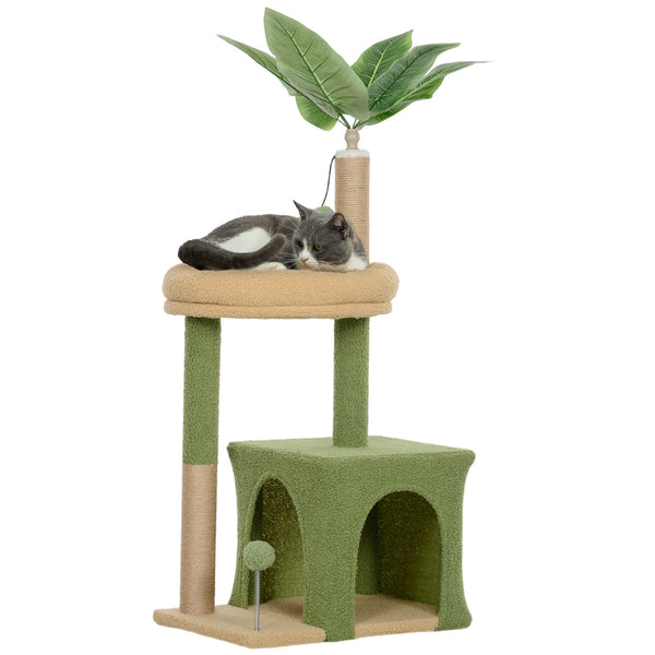 Albero Tiragraffi per Gatti con Casetta Lettino e Palline  44x30x98 cm Verde e Marrone sconto