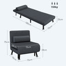 Poltrona Letto con Schienale Regolabile e Cuscino in Tessuto Effetto Lino e Acciaio Grigio Scuro   