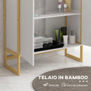 Mobile Sottolavabo da Bagno con Armadietto 2 Ante a Pressione 70x33x79,5cm in Bambù e MDF con Intaglio a U Bianco 