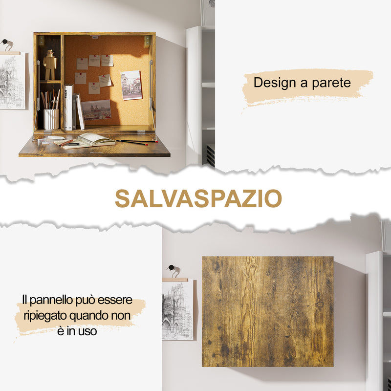 Scrivania Pieghevole con Ripiani 60x20x50 cm in Truciolato e MDF Marrone