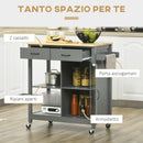 Carrello da Cucina 88,5x46x91,5 cm in Legno MDF e Vetro Grigio