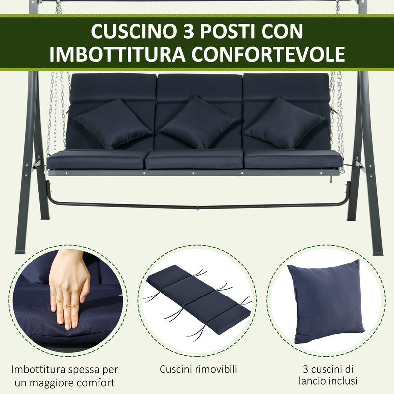 Dondolo da Giardino 3 Posti 198x118x168 cm Sedute Separate con Chaise Longue Blu Scuro   