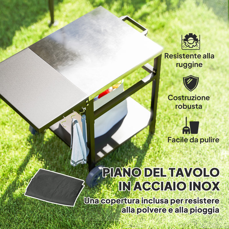 Carrello per Barbecue 91x58x76 cm con Piano in Acciaio Nero   