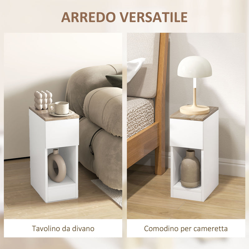 Comodino con Cassetto e Ripiano in Legno 20x30x50 cm Bianco   