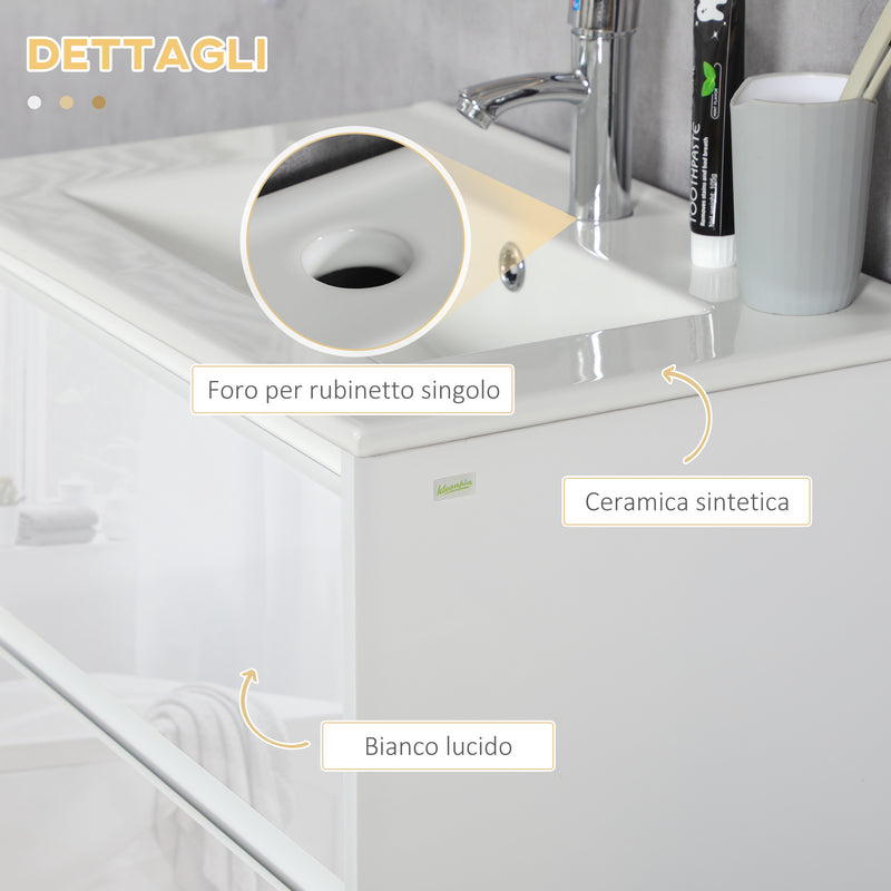 Mobiletto Bagno 2 Cassetti 61x37x88 cm con Lavabo in Ceramica Bianco