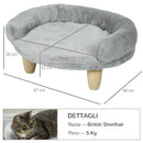 Cuccia Divanetto per Cani e Gatti 47x40x20 cm Sfoderabile in Peluche Grigio   