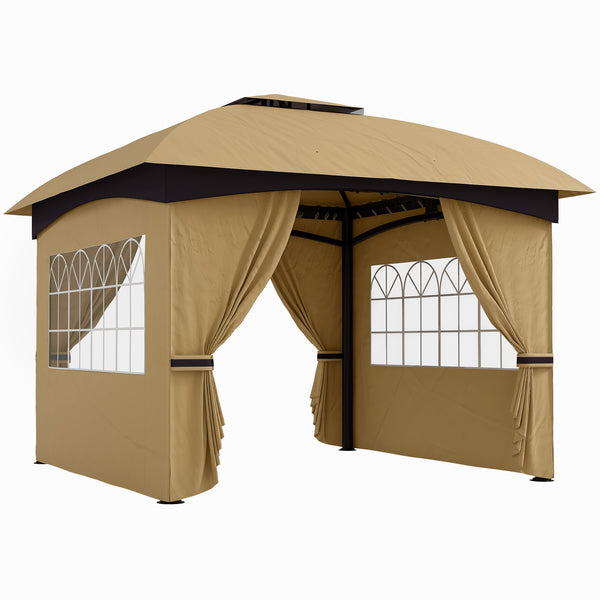 Gazebo da Giardino 335x335x285 cm Protezione UV e Tetto a 2 Livelli Beige prezzo