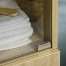 Mobile a Colonna per Bagno 30x45x173 cm 4 Cassetti 1 Anta in Vetro in Truciolato Legno Naturale