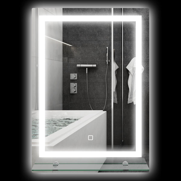 sconto Specchio Bagno a Parete Cornice Luce LED a 3 Colori Mensola in Vetro 50x12x70 cm