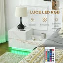 Comodino con 16 Luci LED RGB 70x37x38 cm 2 Cassetti con Telecomando in Truciolato Bianco
