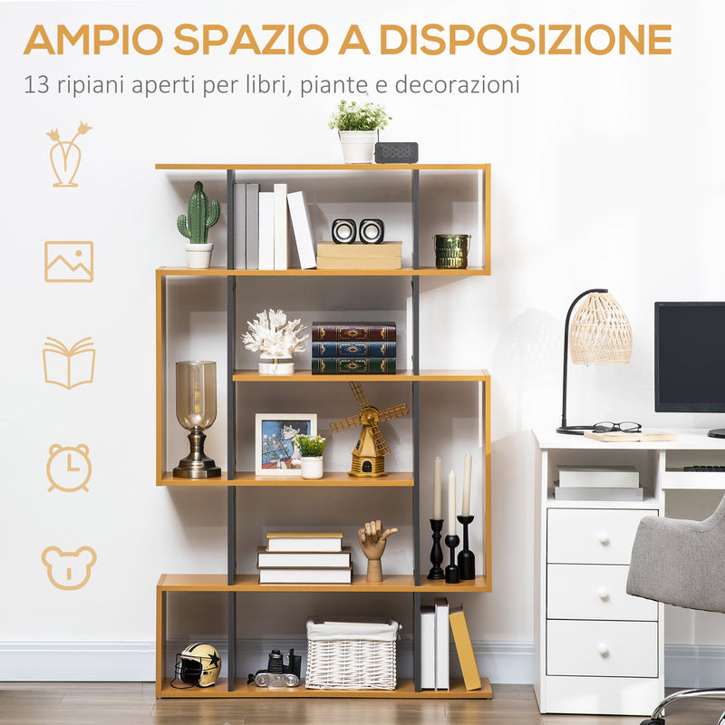 Libreria Moderna a 5 Livelli 13 Ripiani 95x25x150,5 cm in Truciolato Grigia e Color Legno