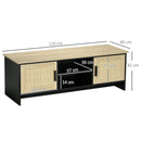 Mobile TV max 60” 120x40x42 cm con 2 Armadietti e Ripiani in Truciolare e Rattan Naturale e Nero