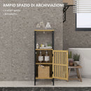 Mobiletto Bagno con Ripiano Aperto e Armadietto 32x30x90,5 cm in MDF e Bambù Nero e Color Legno