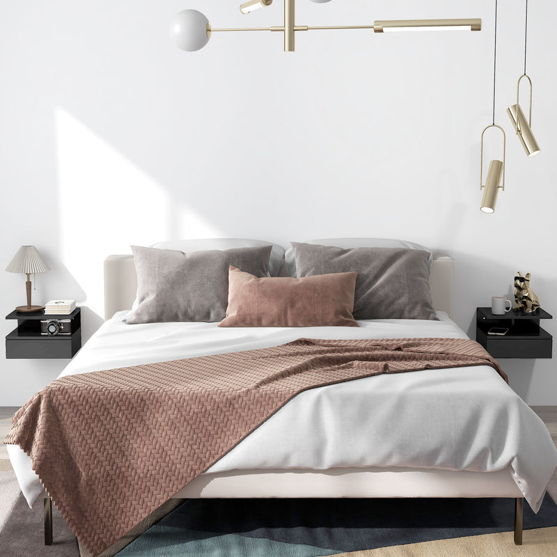 Set 2 Comodini Sospesi con Cassetto e Mensola 35x32x22,5 cm Nero Lucido   